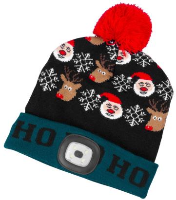 Căciulă de Crăciun cu LED Strend Pro Ho-Ho, verde-negru, USB