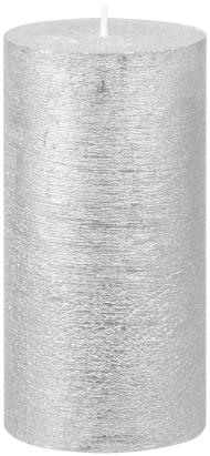 Lumânare decorativă cilindrică argintie cu efect metalizat, 6,9x13 cm