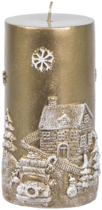 Lumânare decorativă MagicHome Crăciun aurie cu peisaj 3D, 7x12,5 cm