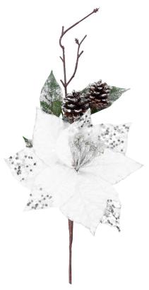 Crenguță decorativă de Crăciun MagicHome cu poinsettia albă, 34 cm