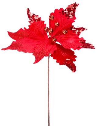Floare decorativă de Crăciun Poinsettia roșie cu tulpină, 46 cm