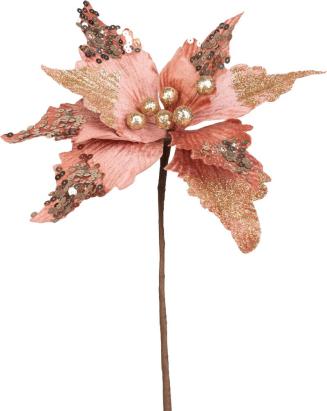 Floare decorativă de Crăciun Poinsettia cu tulpină, cupru, 46 cm