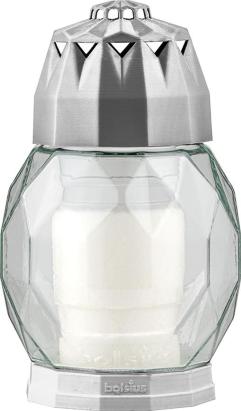 Candelă funerară Bolsius Diamond argintie din sticlă, cu rezervă 24h