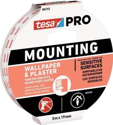Banda montaj dublu adeziva tesa PRO pentru tapet si tencuiala 19 mm x 5 m