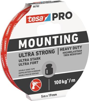 Bandă dublu adezivă de montaj Tesa PRO Ultra Strong, 19 mm x 5 m
