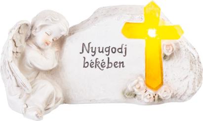 Decor funerar solar cu inger si cruce, polyresin, 20,5x11x11 cm