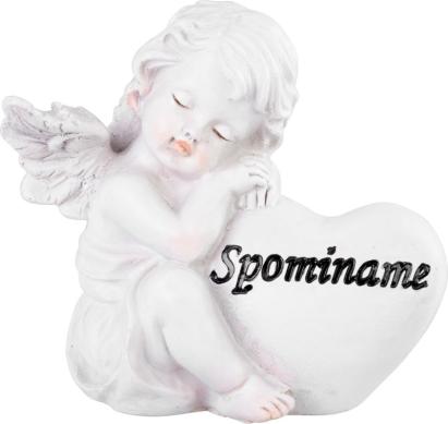 Decor funerar MagicHome inger cu inima din polirasina, 11x7,9x10,1 cm