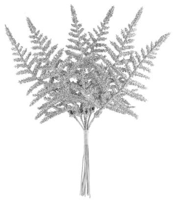 Crenguță decorativă tip ferigă argintie pentru Crăciun, 19 cm, 6 buc