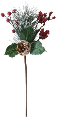 Crenguță decorativă de Crăciun cu măceșe roșii, 38 cm, MagicHome