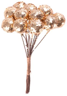 Crenguță decorativă de Crăciun cu bobițe aurii MagicHome, 24 cm, set 6 buc