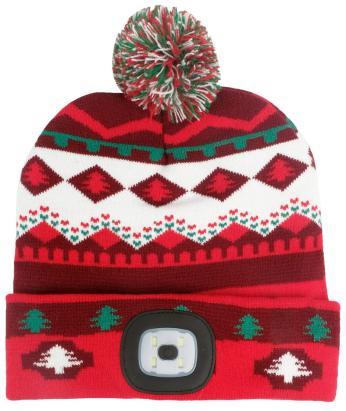 Căciulă de Crăciun Strend Pro cu LED, USB, roșu-maro, mărimea L