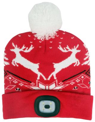 Căciulă LED de Crăciun Strend Pro roșie cu reni, mărimea L, USB