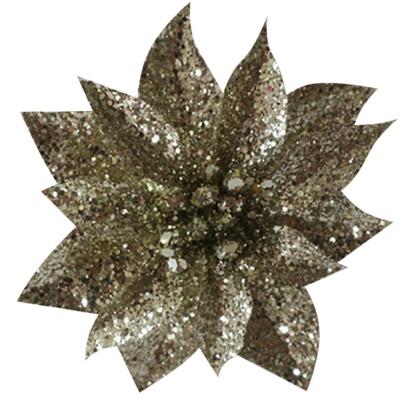 Set 6 flori decorative de Crăciun Glitter Poinsettia șampanie 9 cm