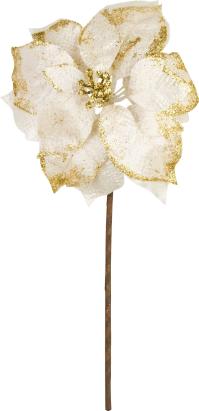 Floare decorativă de Crăciun Poinsettia albă cu tulpină, 38 cm