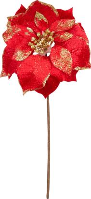 Floare decorativă de Crăciun poinsettia roșie cu tulpină, 38 cm