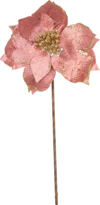 Floare decorativă de Crăciun Poinsettia roz cu tijă, 38 cm