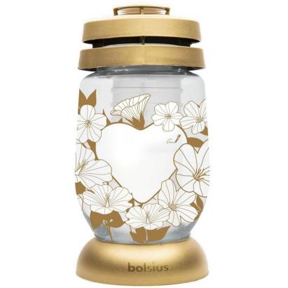 Candelă funerară Bolsius Note from the Heart, inimă, 36h, auriu
