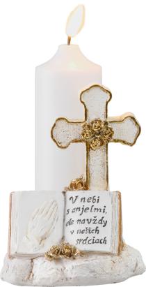 Cruce decorativă funerară cu lumânare LED MagicHome, 11,5x11,5x18 cm