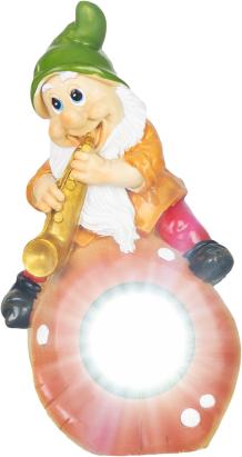 Decor solar de grădină cu pitic și 3 LED, polirășină, 12x11x22 cm