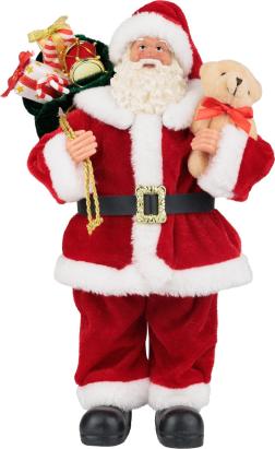 Decorațiune de Crăciun Moș Crăciun cu cadouri și ursuleț, 30 cm