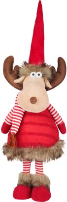 Figurină decorativă ren de Crăciun cu fular roșu, textilă, 55 cm