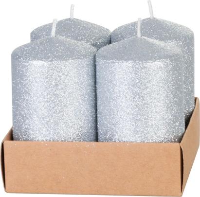 Lumanari advent MagicHome argintii cu sclipici, 4,8x8 cm, set 4 buc