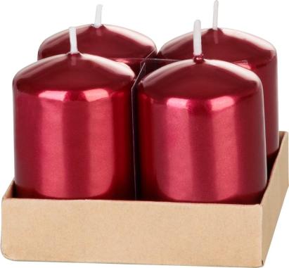 Set 4 lumanari advent cilindrice rosii metalizate 4x6 cm MagicHome