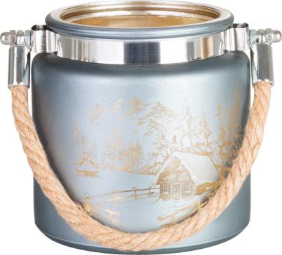 Suport pentru lumânare MagicHome de Crăciun, gri, cu peisaj, 10x10 cm