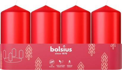 Lumanari advent rosii Bolsius Pillar 48x100 mm, set 4 bucati