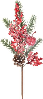 Crenguță decorativă de Crăciun MagicHome, roșie, cu bobițe, 33 cm