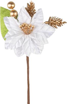 Crenguță decorativă de Crăciun cu poinsettia albă, 16 cm