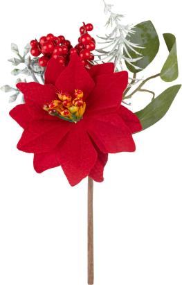 Crenguță decorativă de Crăciun cu poinsettia roșie, 19 cm