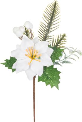 Crenguță decorativă de Crăciun cu poinsettia albă, 24 cm