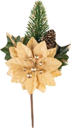 Crenguță decorativă de Crăciun cu poinsettia aurie MagicHome, 18 cm