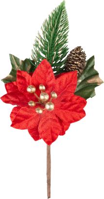 Crenguță decorativă de Crăciun cu poinsettia roșie, 18 cm