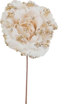 Floare decorativa de Craciun tip trandafir crem, 17 cm, cu sclipici