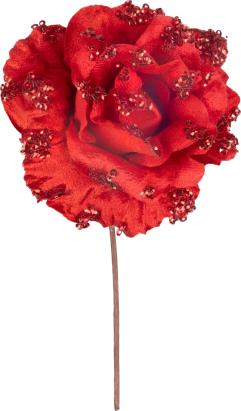 Floare decorativă de Crăciun MagicHome, trandafir roșu, 17 cm