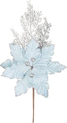 Crenguță decorativă de Crăciun cu floare poinsettia albastru-argintiu 27 cm