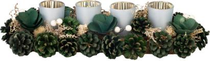 Ikebana advent verde MagicHome cu 4 suporturi pentru lumanari, 45x15x9 cm