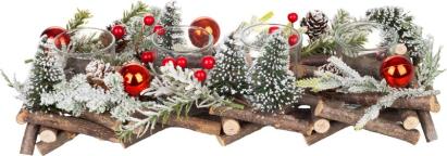 Ikebana advent naturala cu braduti si decoratiuni festive 36x13x12 cm