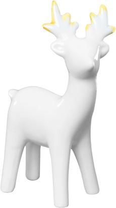 Decoratiune de Craciun ren din portelan alb cu accente aurii 13,5 cm