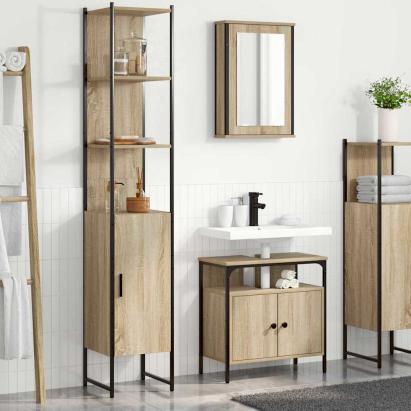 Set de mobilier pentru baie 3 pcs Stejar Sonoma Lemn compozit GartenMobel Dekor