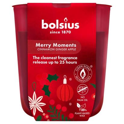 Lumânare parfumată Bolsius True Glow în pahar, măr și scorțișoară, 80x73 mm