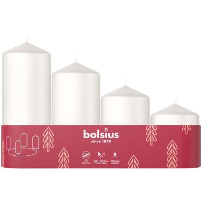 Set 4 lumanari Advent Bolsius albe, ceara vegana, 60-120x48 mm