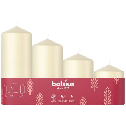 Set 4 lumânări Advent Bolsius tip pillar, crem, 60/80/100/120x48 mm