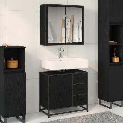 Set de mobilier pentru baie 2 pcs Stejar negru Lemn compozit GartenMobel Dekor