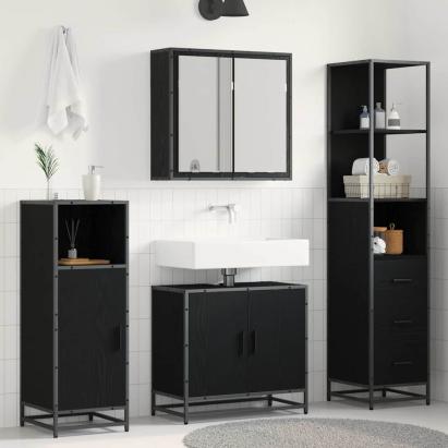 Set de mobilier pentru baie 3 pcs Stejar Negru Lemn compozit GartenMobel Dekor