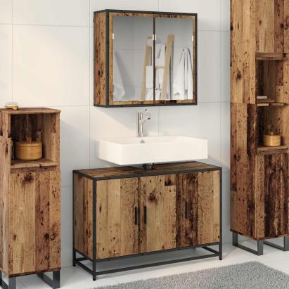 Set de mobilier pentru baie 2 pcs Lemn Vechi Lemn compozit GartenMobel Dekor