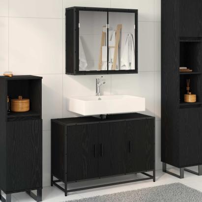 Set de mobilier pentru baie 2 pcs Stejar Negru Lemn compozit GartenMobel Dekor