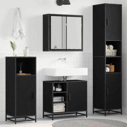Set de mobilier pentru baie 3 pcs Stejar Negru Lemn compozit GartenMobel Dekor